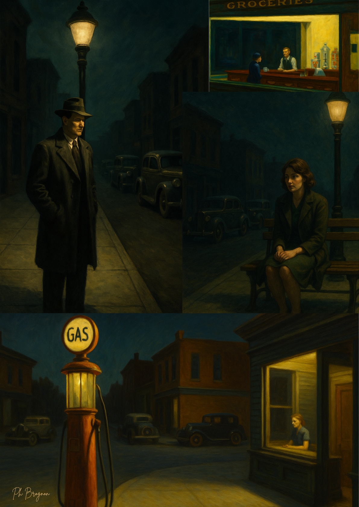 Hommage à Hopper Edward par Philippe Brognon artiste belge. Art numérique assisté par IA
