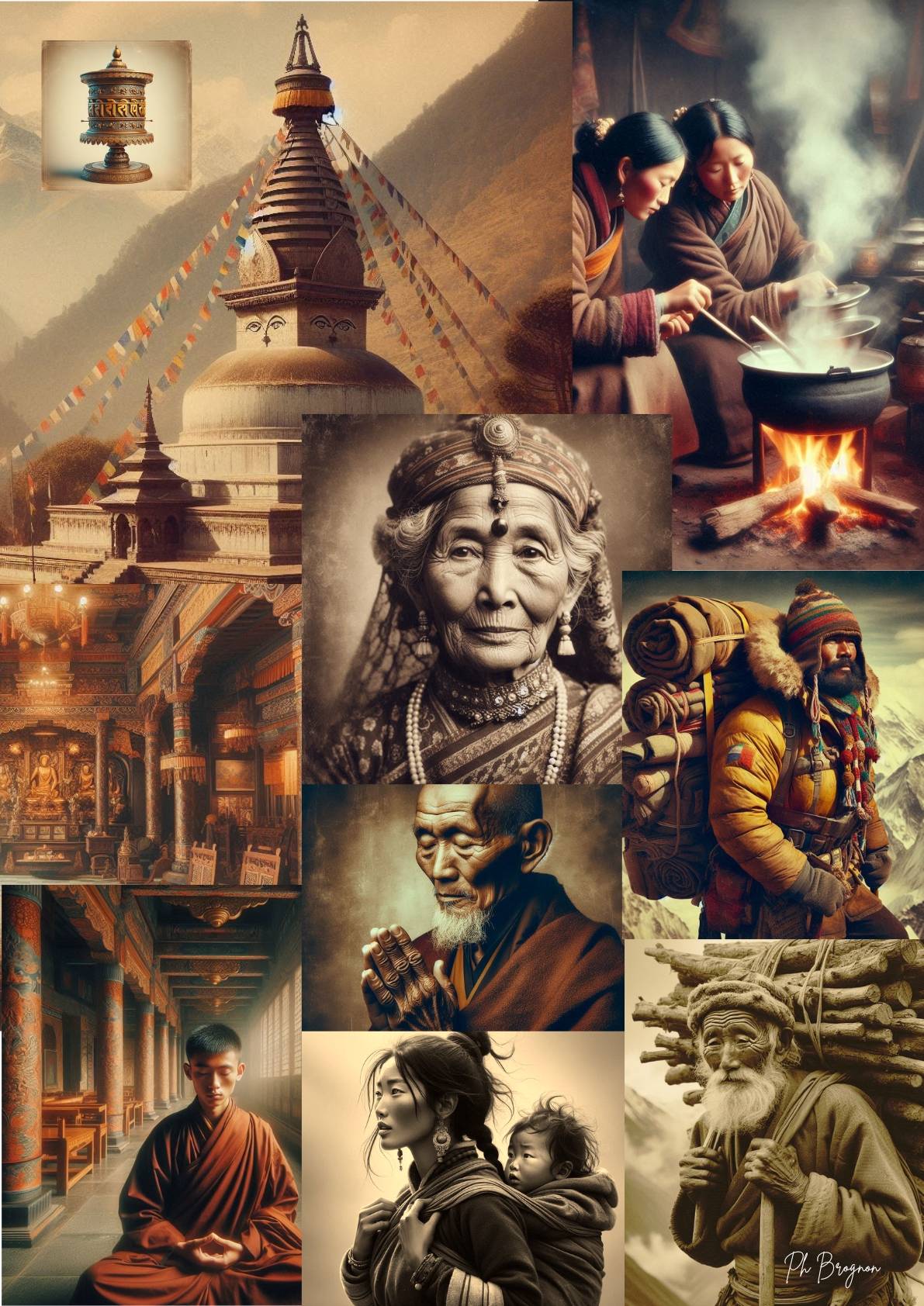voyage dans l'himalaya UN voyage dans l'himalaya patchwork numerique créé par Philippe Brognon artiste Belge auto didacte spécialiste du numérique