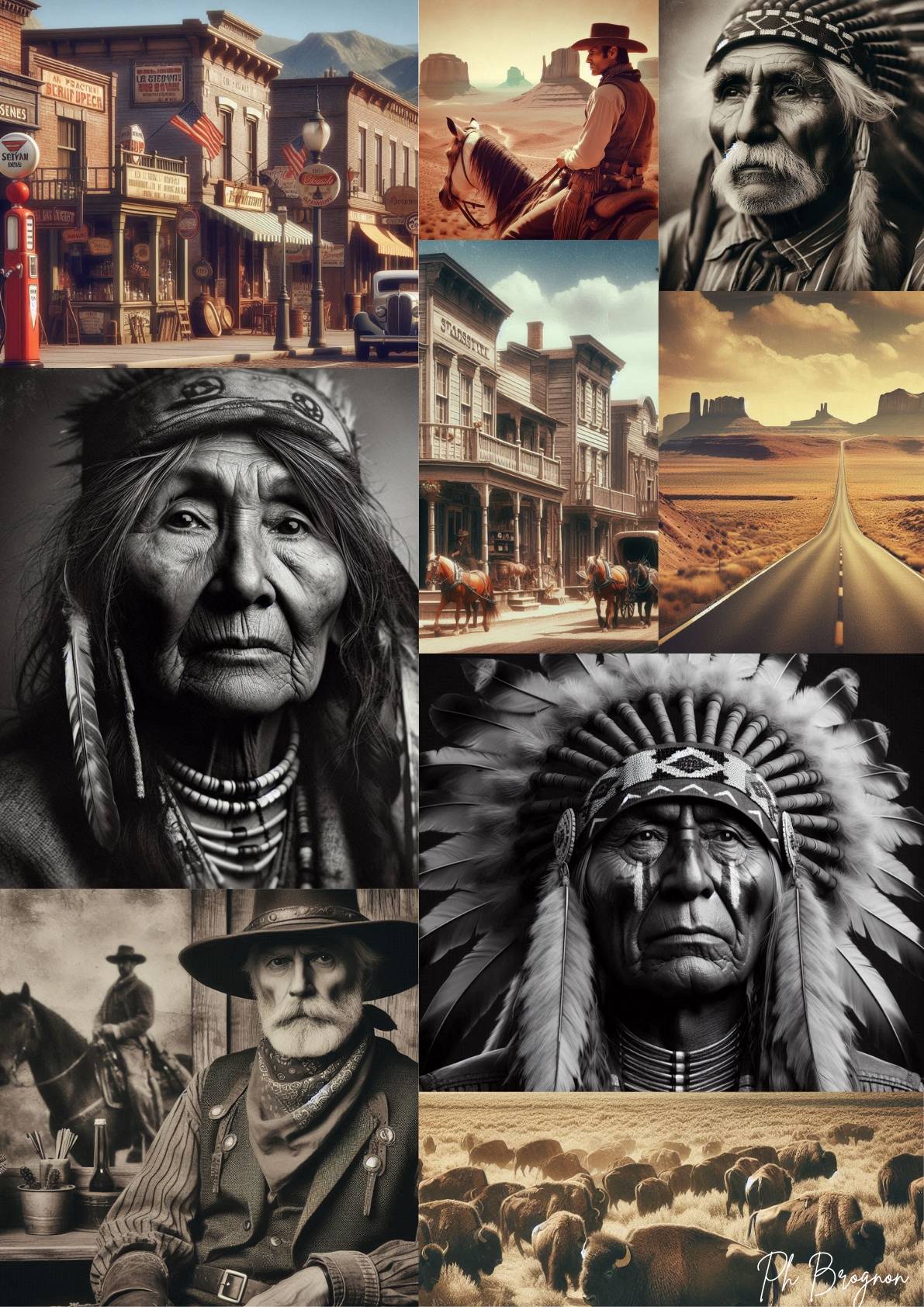 voyage dans l'ouest américain (1) patchwork atmosphere ouest americaon far west par Philippe Brognon creation numerique assistée par IA