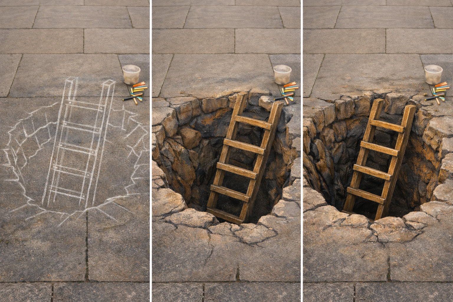 creation d'un dessin anamorphique sur un trottoir 